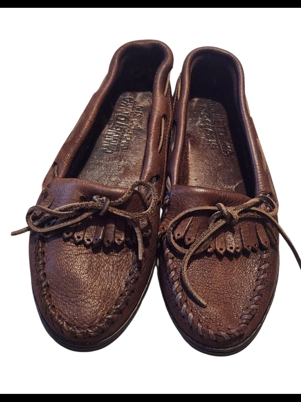 Minnetonka Moosehide Classic Hard Sole Moccasins Loafers Brown Size 8 Style 492